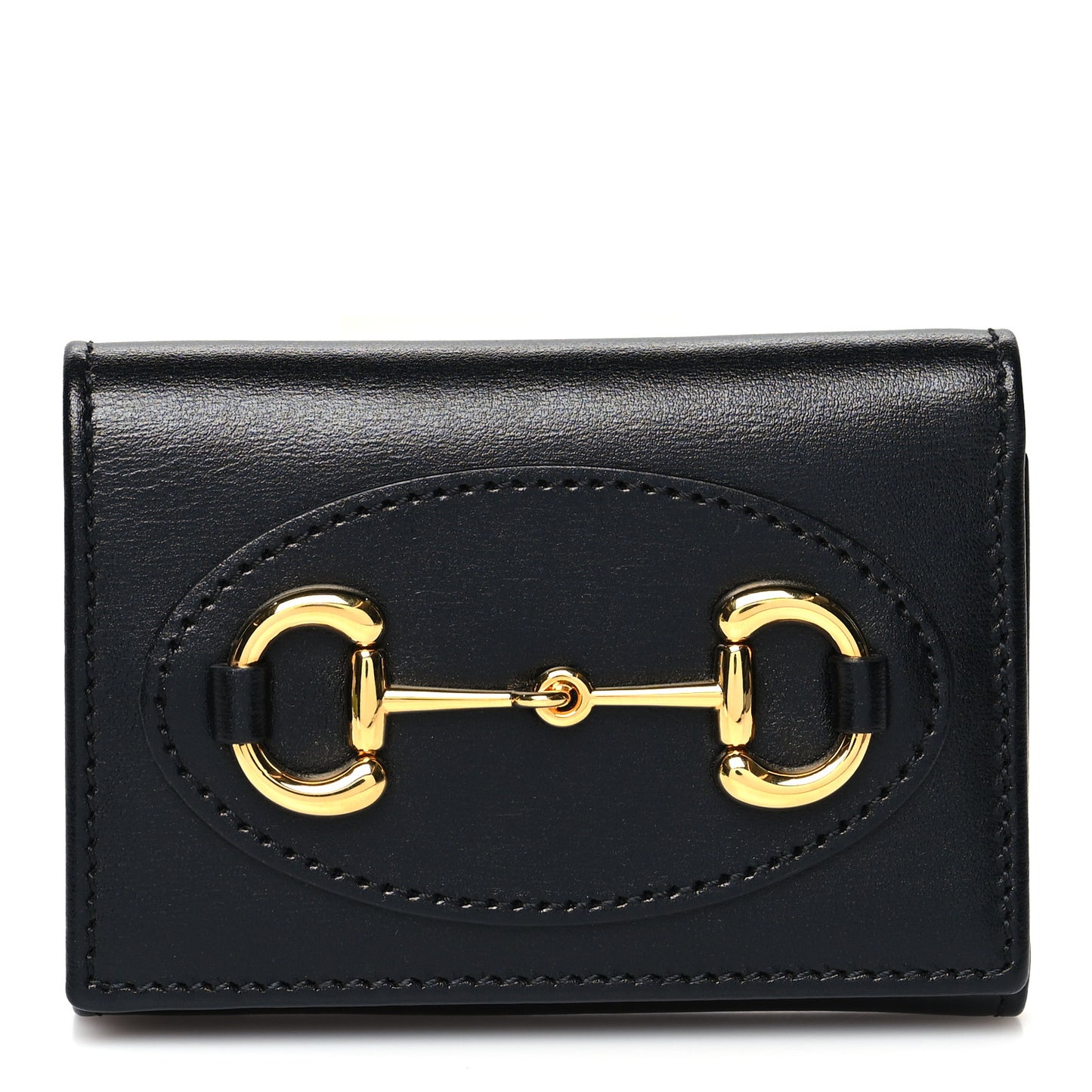 Boarded Plutone Calfskin Horsebit 1955 Tri Fold Wallet Black