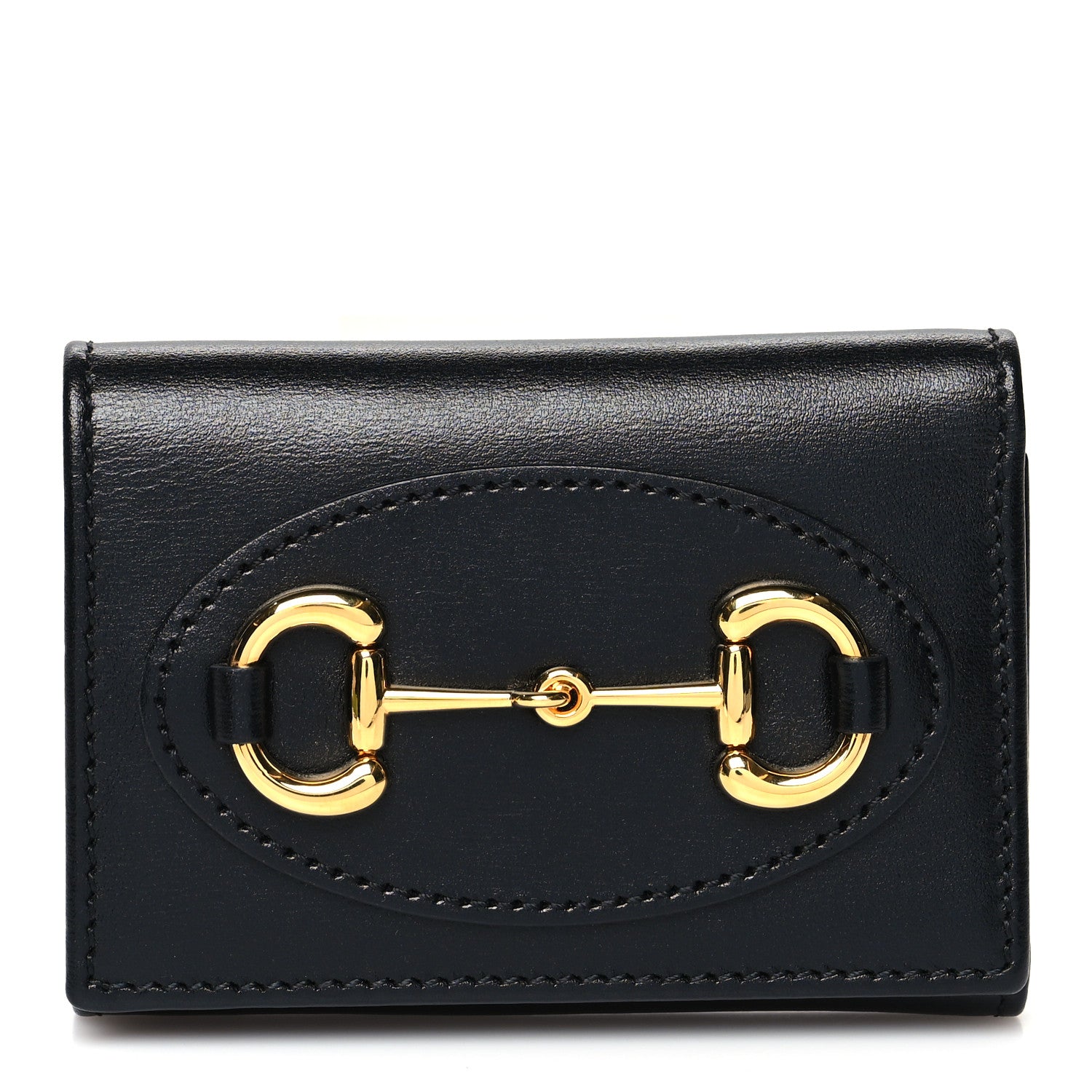 Gucci Boarded Plutone Calfskin Horsebit 1955 Tri Fold Wallet Black 1 of 10