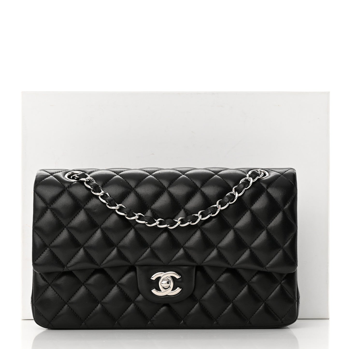 Lambskin Quilted Medium Double Flap Black