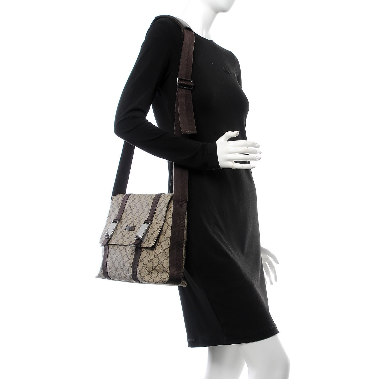 Gucci GG Plus Monogram Large Double Buckle Flap Messenger Bag Beige Dark Brown 2 of 9