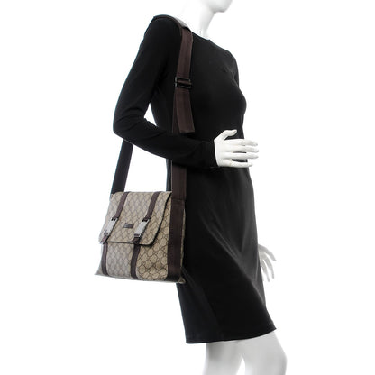 Gucci GG Plus Monogram Large Double Buckle Flap Messenger Bag Beige Dark Brown 2 of 9