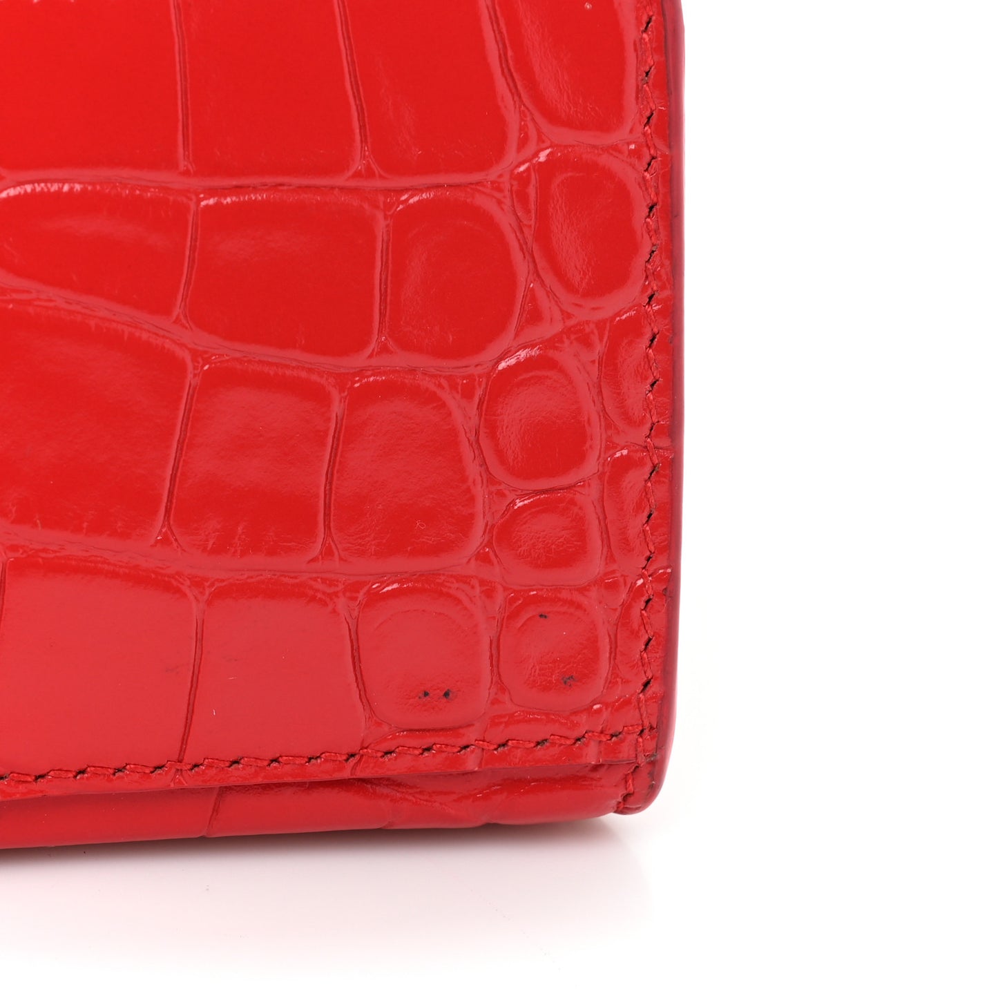 Shiny Calfskin Tonal B Crocodile Embossed Hourglass Top Handle Bag XS Bright Red