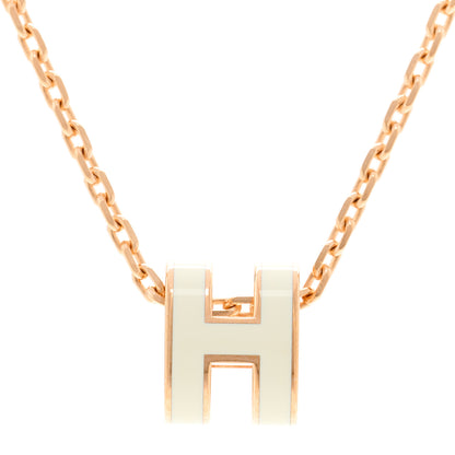 Hermes Lacquered Rose Gold Mini Pop H Pendant Necklace White 6 of 14