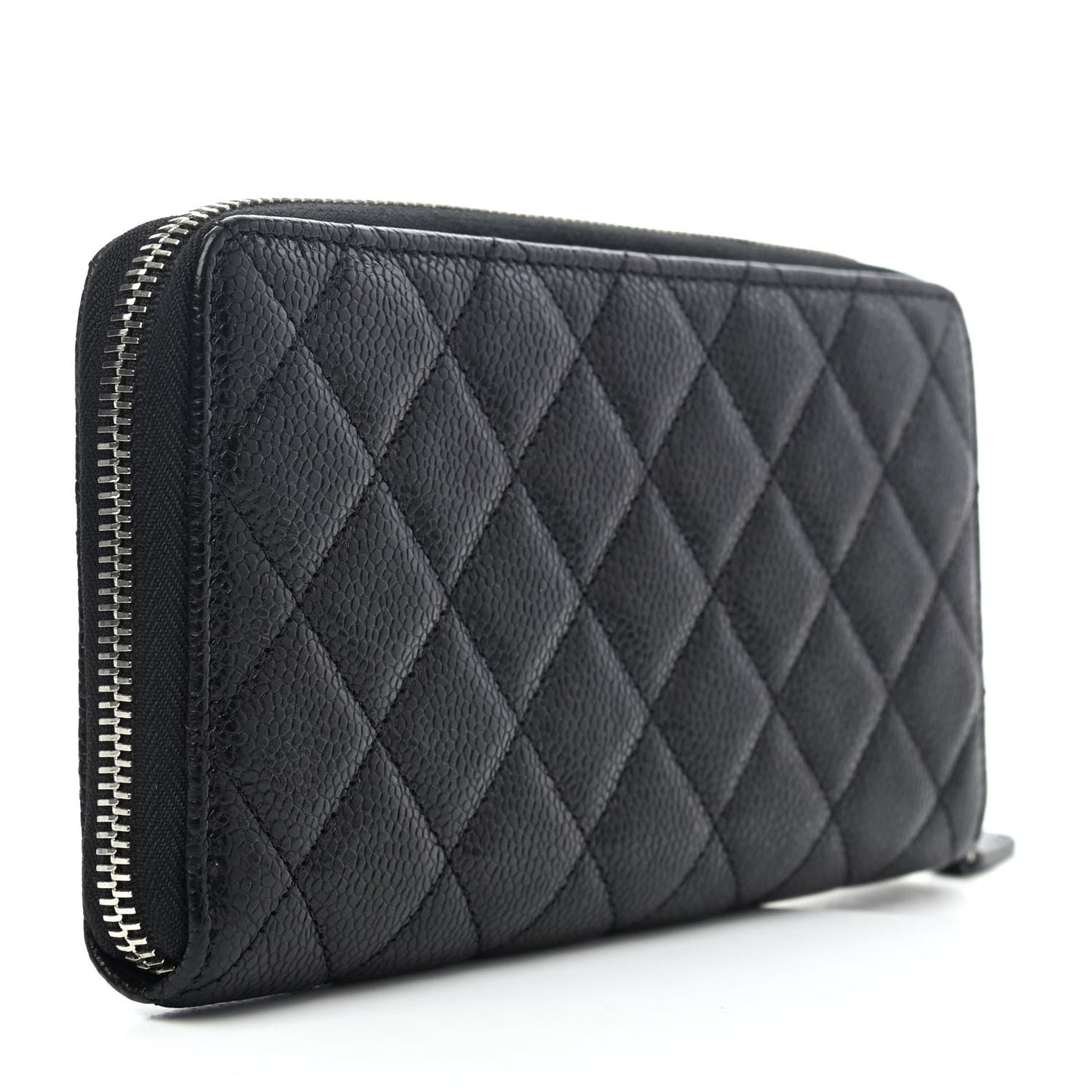 Caviar Quilted Large Gusset Zip Around Wallet Black