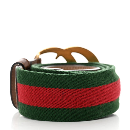 Gucci Nylon Calfskin Double G Web 40mm Belt 85 34 Green Red Cuir 2 of 6