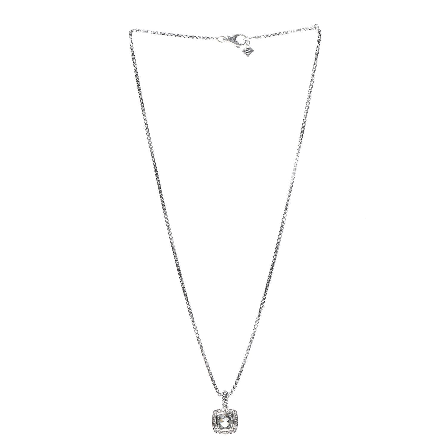David Yurman Sterling Silver Diamond Prasiolite 7mm Petite Albion Pendant Necklace 3 of 6