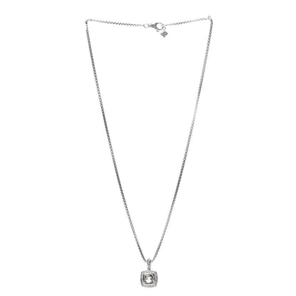 David Yurman Sterling Silver Diamond Prasiolite 7mm Petite Albion Pendant Necklace 3 of 6