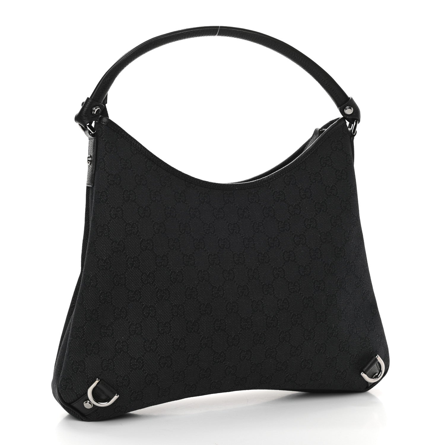 Gucci Denim Monogram Abbey D Ring Hobo Black 3 of 10