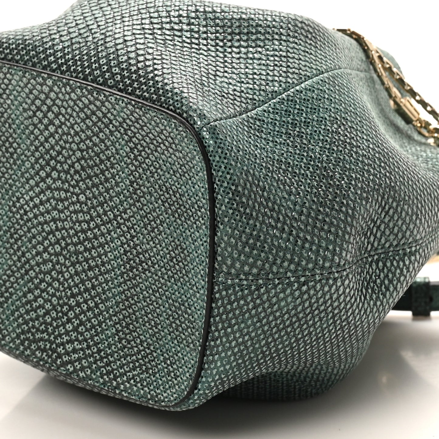 Metallic Karung Serpenti Forever Bucket Bag Emerald Green