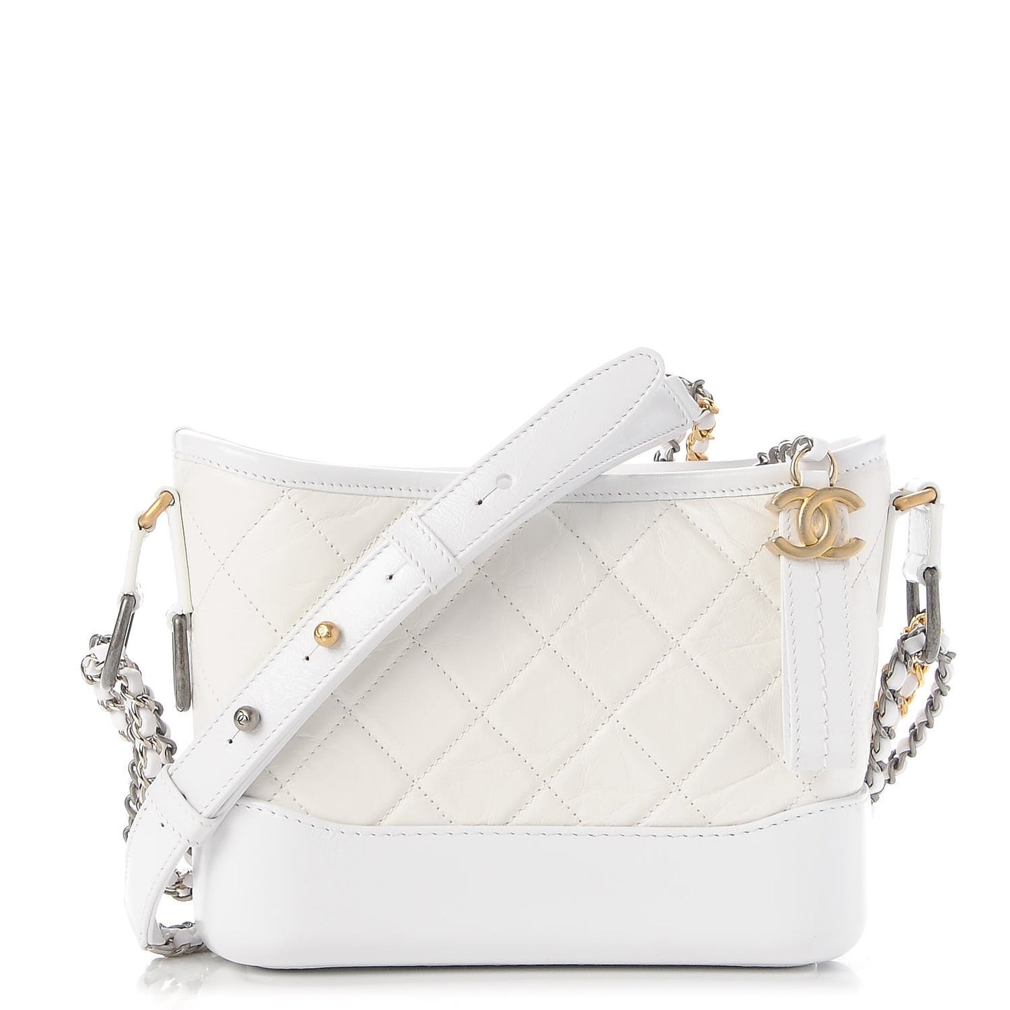 Aged Calfskin Quilted Small Gabrielle Hobo White