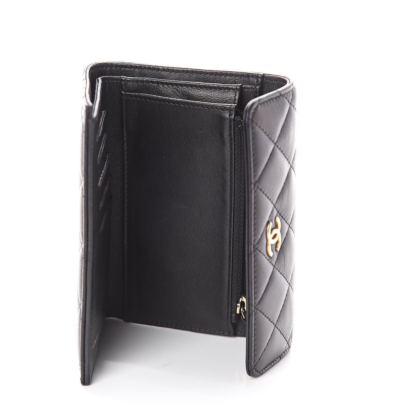 Lambskin Quilted Small Flap Wallet Black