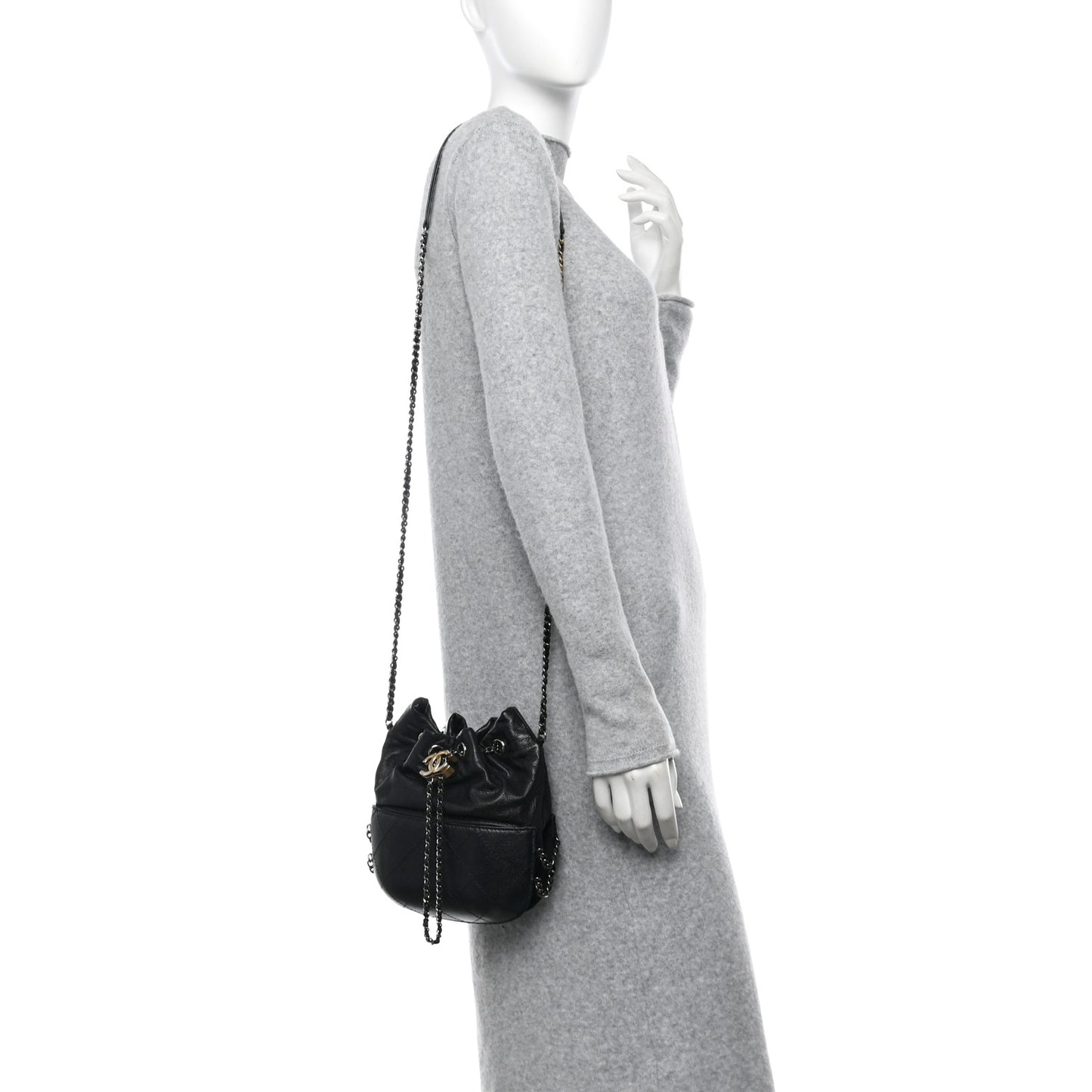 Calfskin Quilted Small Gabrielle Bucket Black