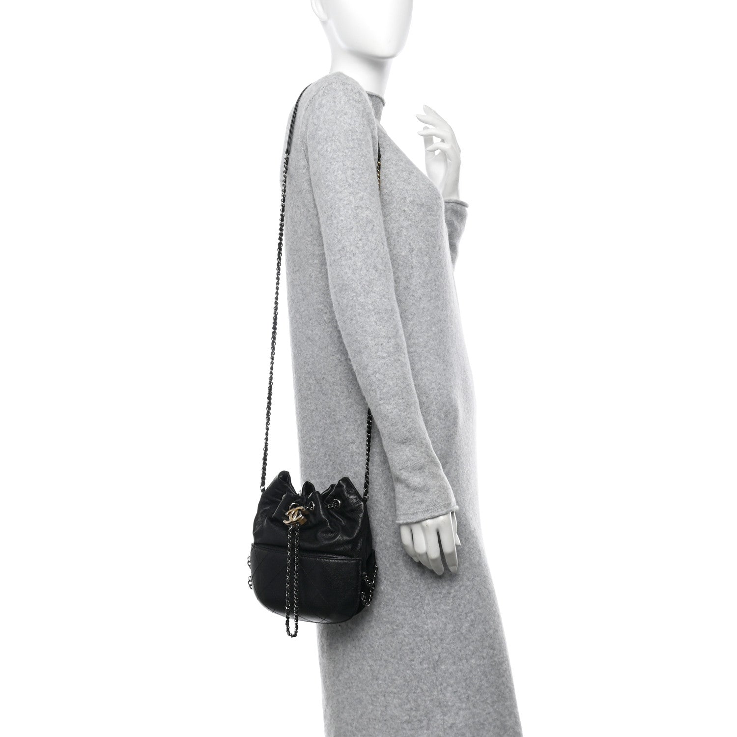 Chanel Calfskin Quilted Small Gabrielle Bucket Black 2 of 12