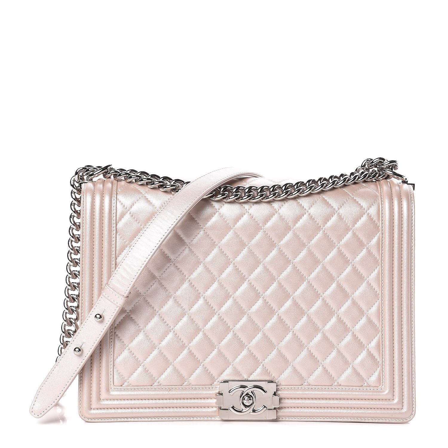 Chanel Metallic Lambskin Quilted Large Boy Flap Light Beige 1 of 11