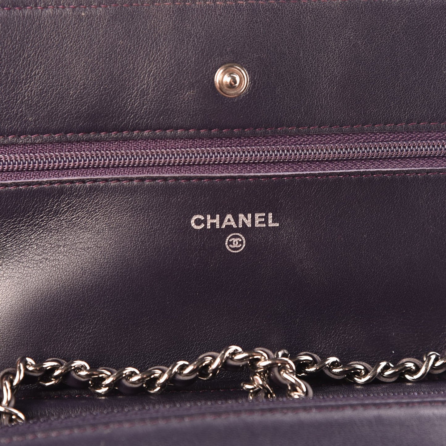 Patent Quilted Wallet On Chain WOC Dark Purple