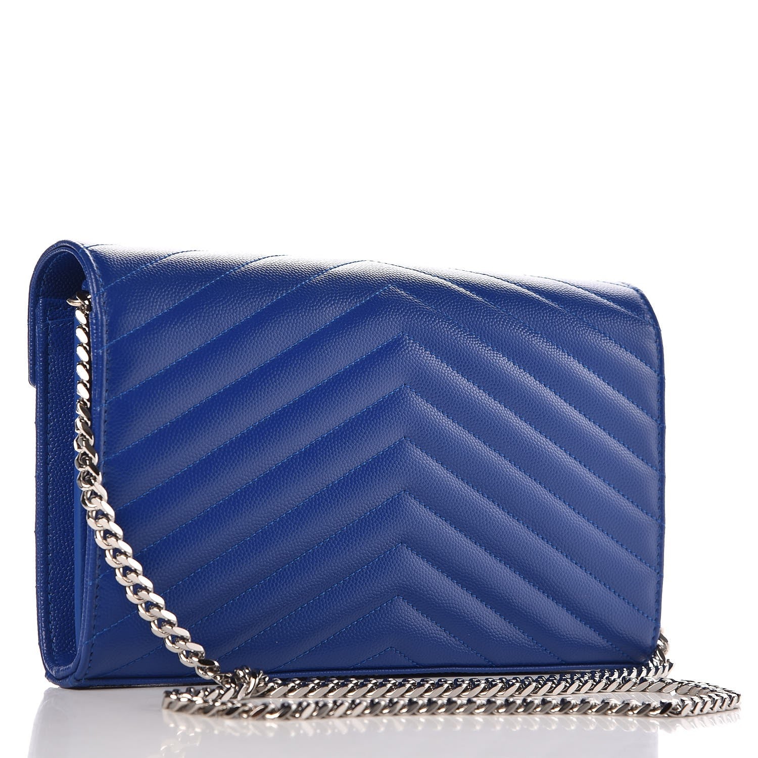 Saint Laurent Grain De Poudre Matelasse Monogram Chain Wallet Royal Blue 3 of 6
