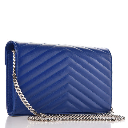 Saint Laurent Grain De Poudre Matelasse Monogram Chain Wallet Royal Blue 3 of 6