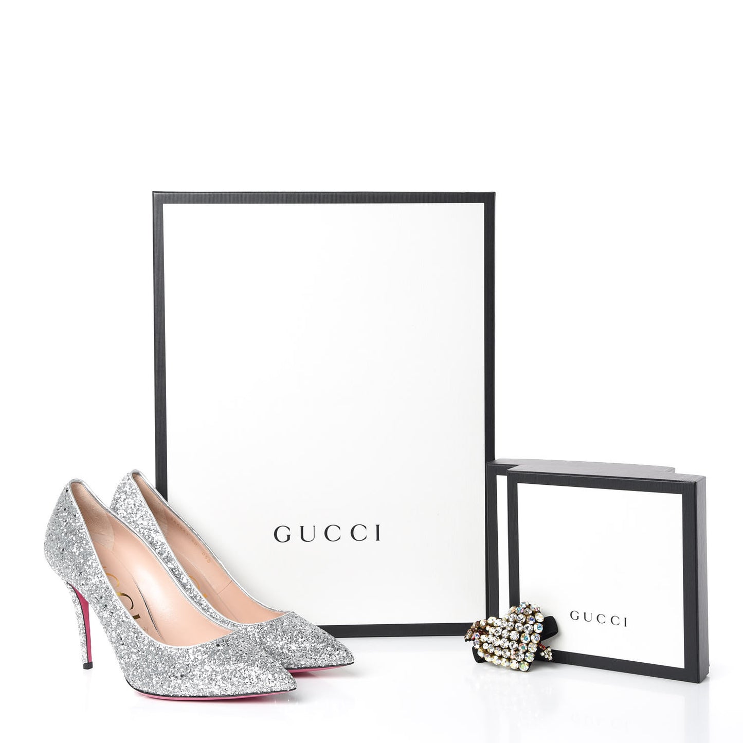Nappa Silk Crystal Removable Heart Pumps 40 Argento