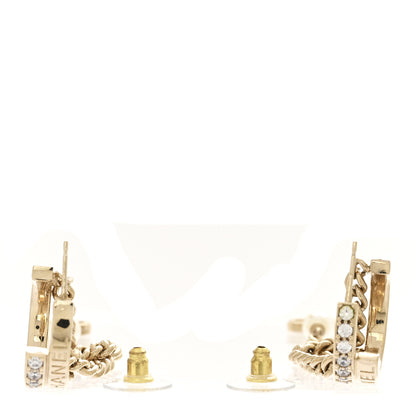 Chanel Metal Crystal Chain CC Hoop Earrings Gold 3 of 5