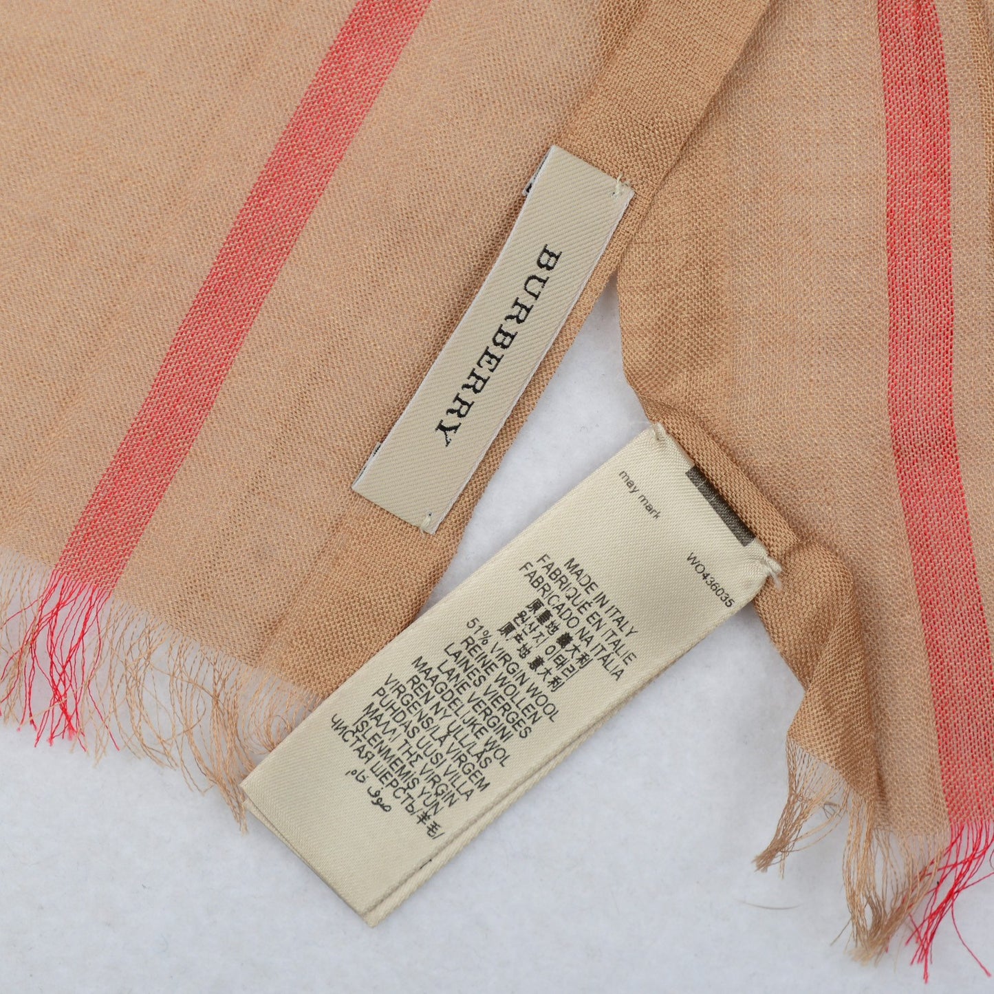 Wool Silk House Check Lightweight Scarf Camel
