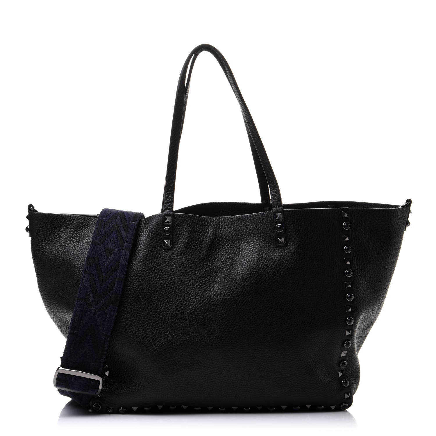 Valentino Garavani Grained Calfskin Medium Rolling Rockstud Reversible Tote Black 1 of 9