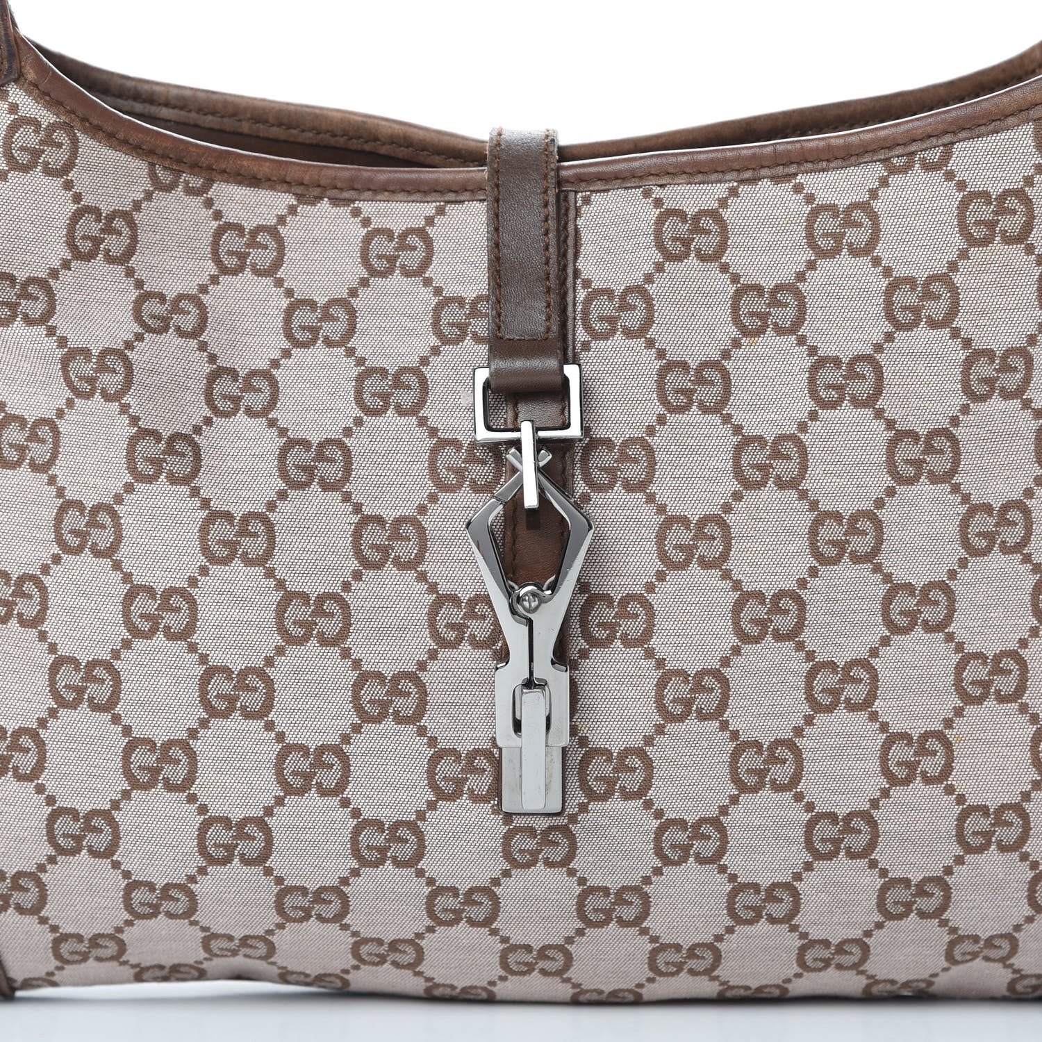 Gucci Monogram Lobster Clasp Jackie O Hobo Brown 8 of 16