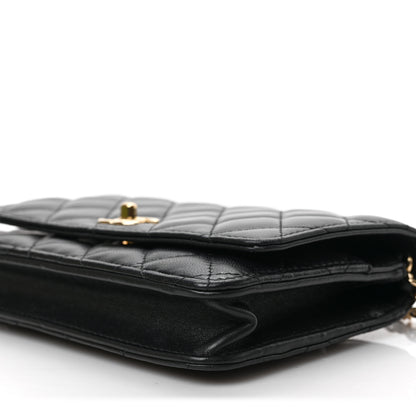 Chanel Lambskin Enamel Quilted Pearl Crush Wallet On Chain WOC Black 9 of 9