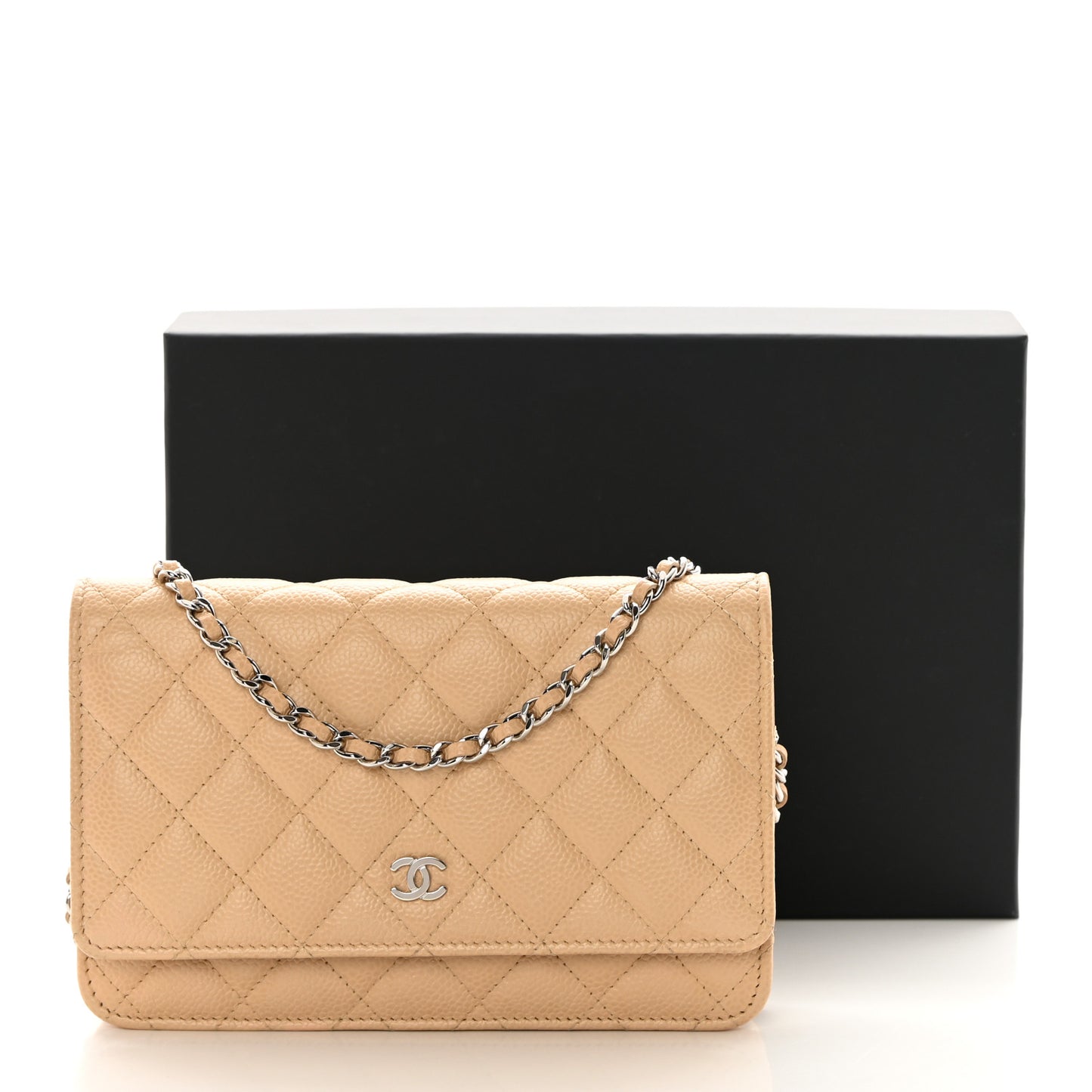 Caviar Quilted Wallet On Chain WOC Beige