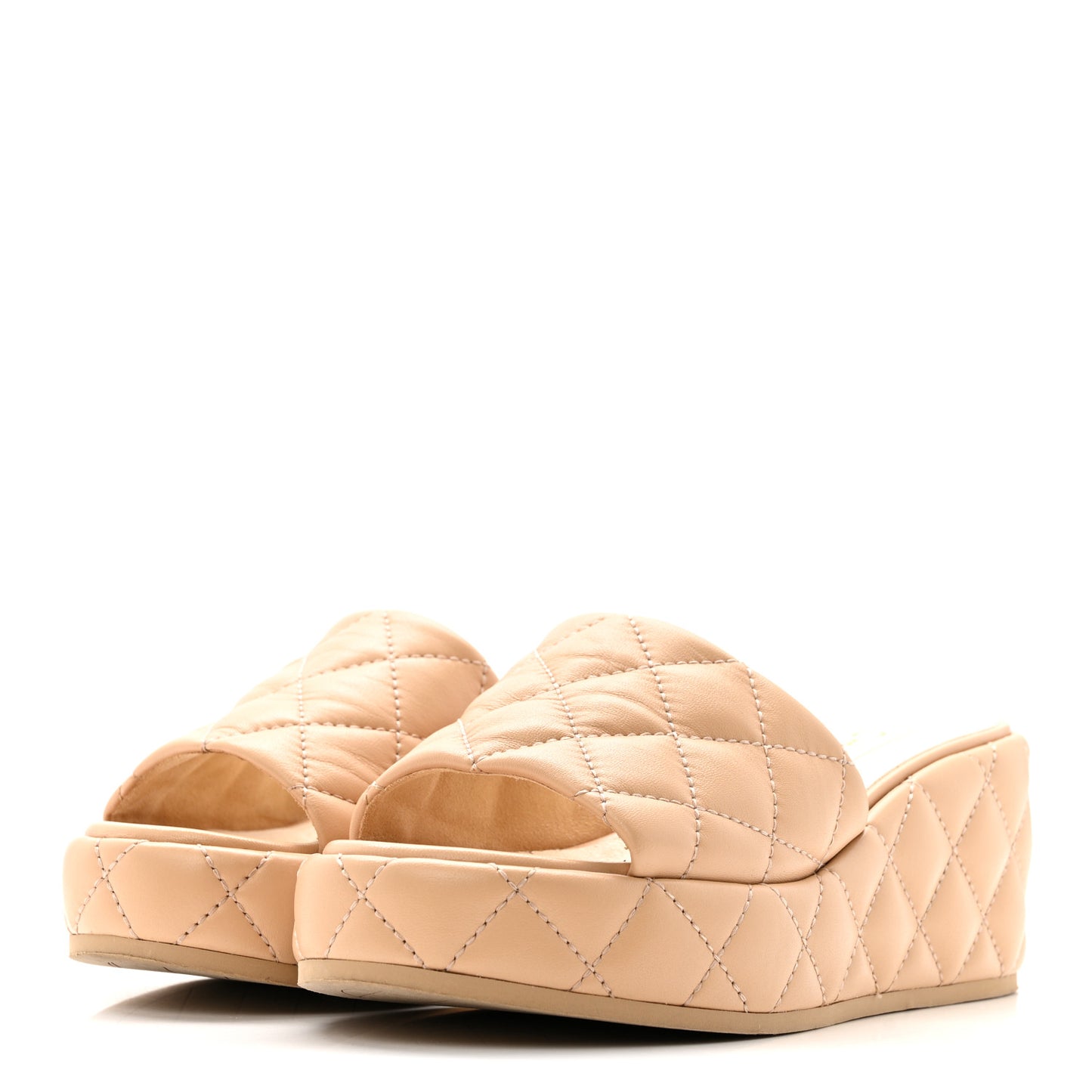 Lambskin Quilted Camelia CC Wedge Sandal Mules 37 Beige