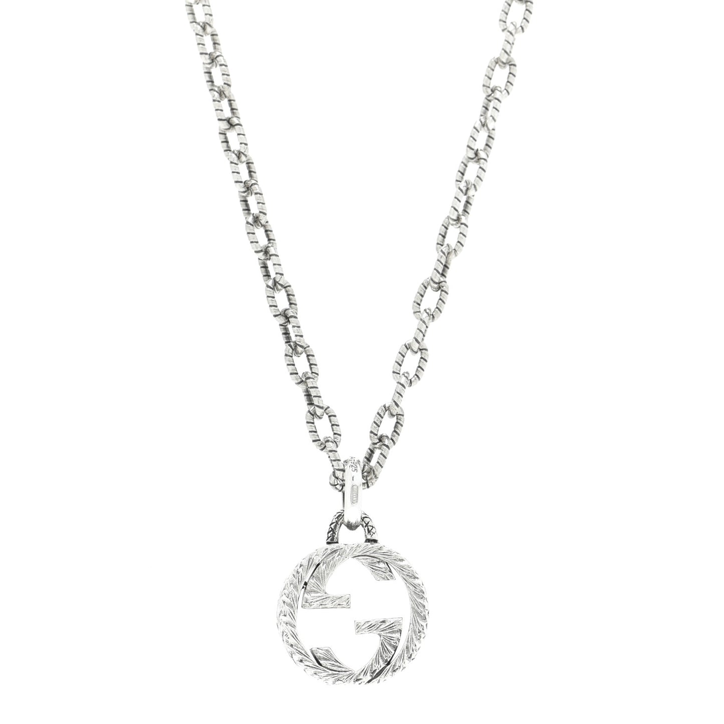 Sterling Silver Small Textured Interlocking G Pendant Necklace