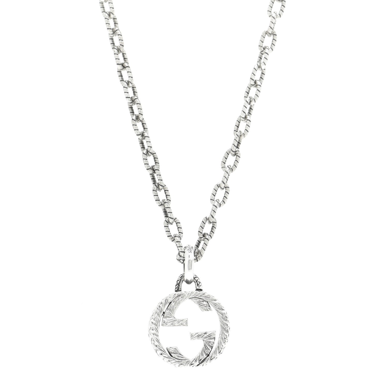 Gucci Sterling Silver Small Textured Interlocking G Pendant Necklace 8 of 14