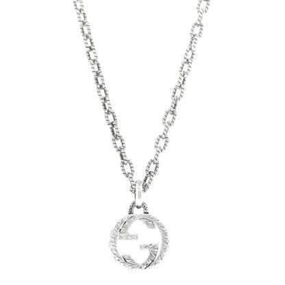 Gucci Sterling Silver Small Textured Interlocking G Pendant Necklace 8 of 14