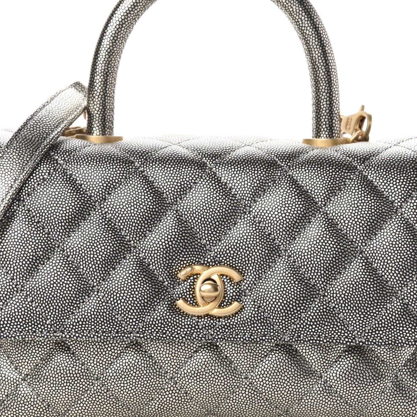 Metallic Caviar Quilted Mini Coco Handle Flap Silver