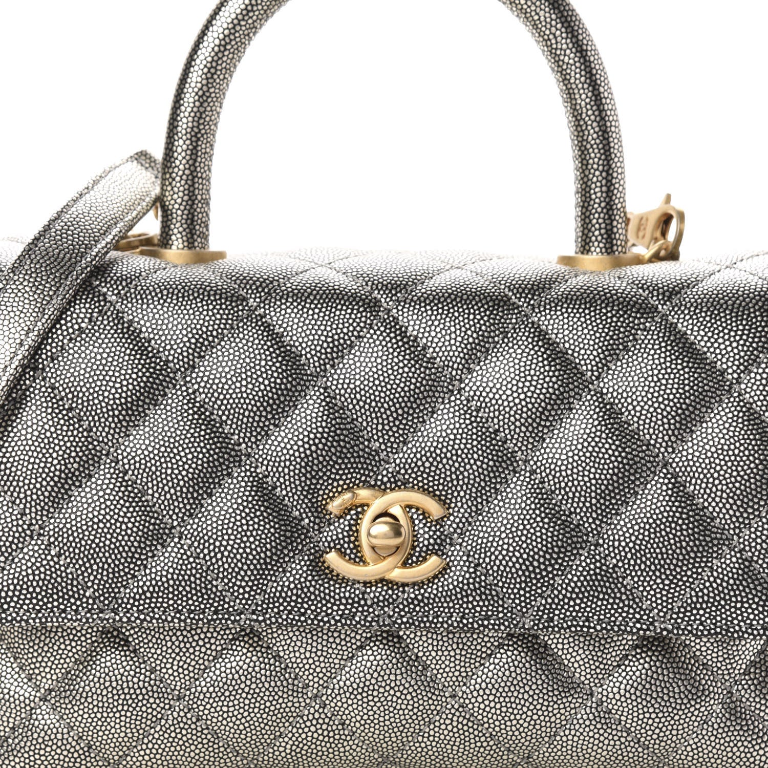 Chanel Metallic Caviar Quilted Mini Coco Handle Flap Silver 10 of 10
