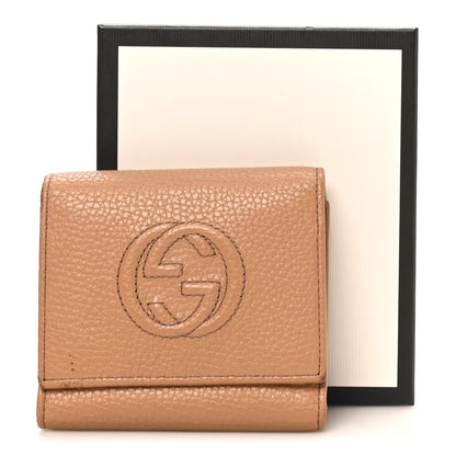 Gucci Pebbled Calfskin Soho Compact Flap Wallet Camelia 8 of 8