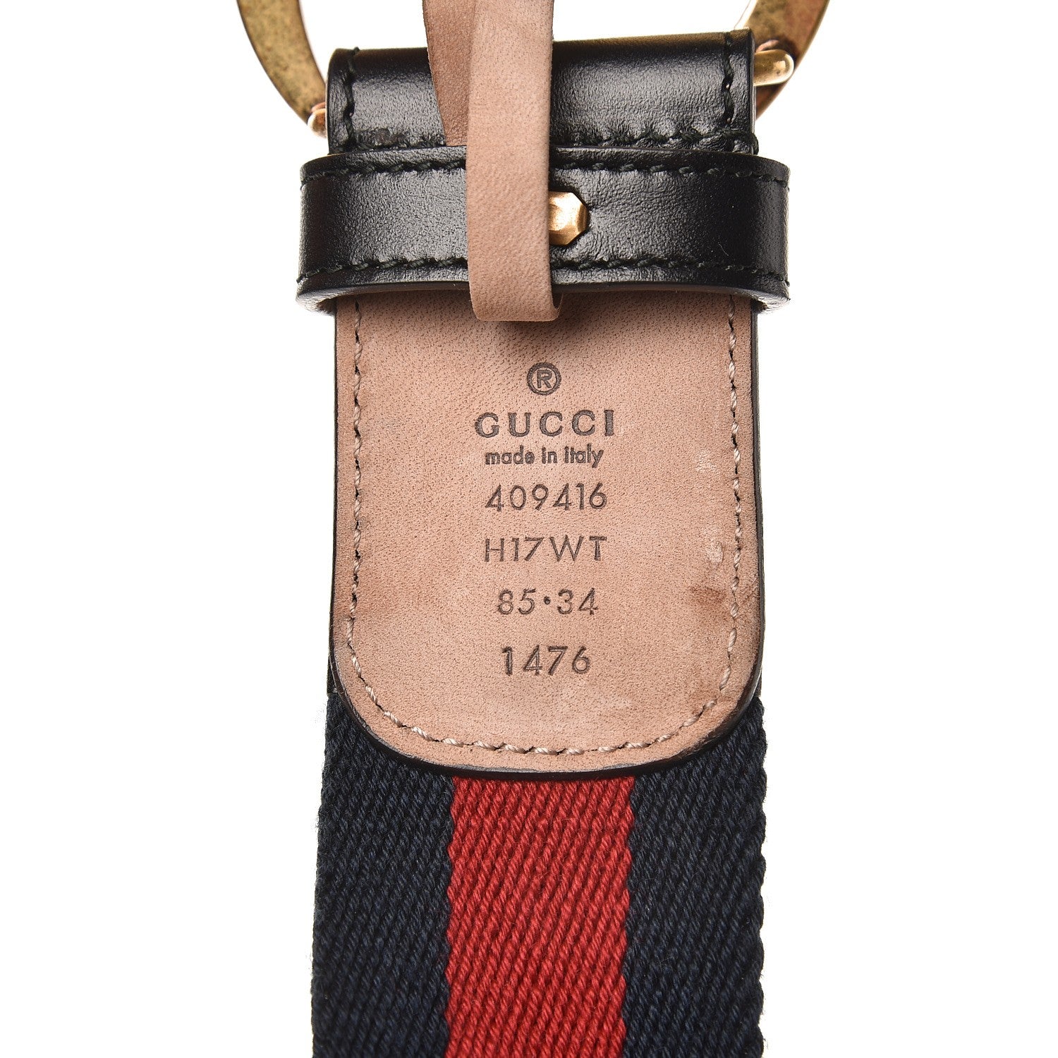 Gucci Nylon Calfskin Double G Web 40mm Belt 85 34 Blue Red Black 4 of 5