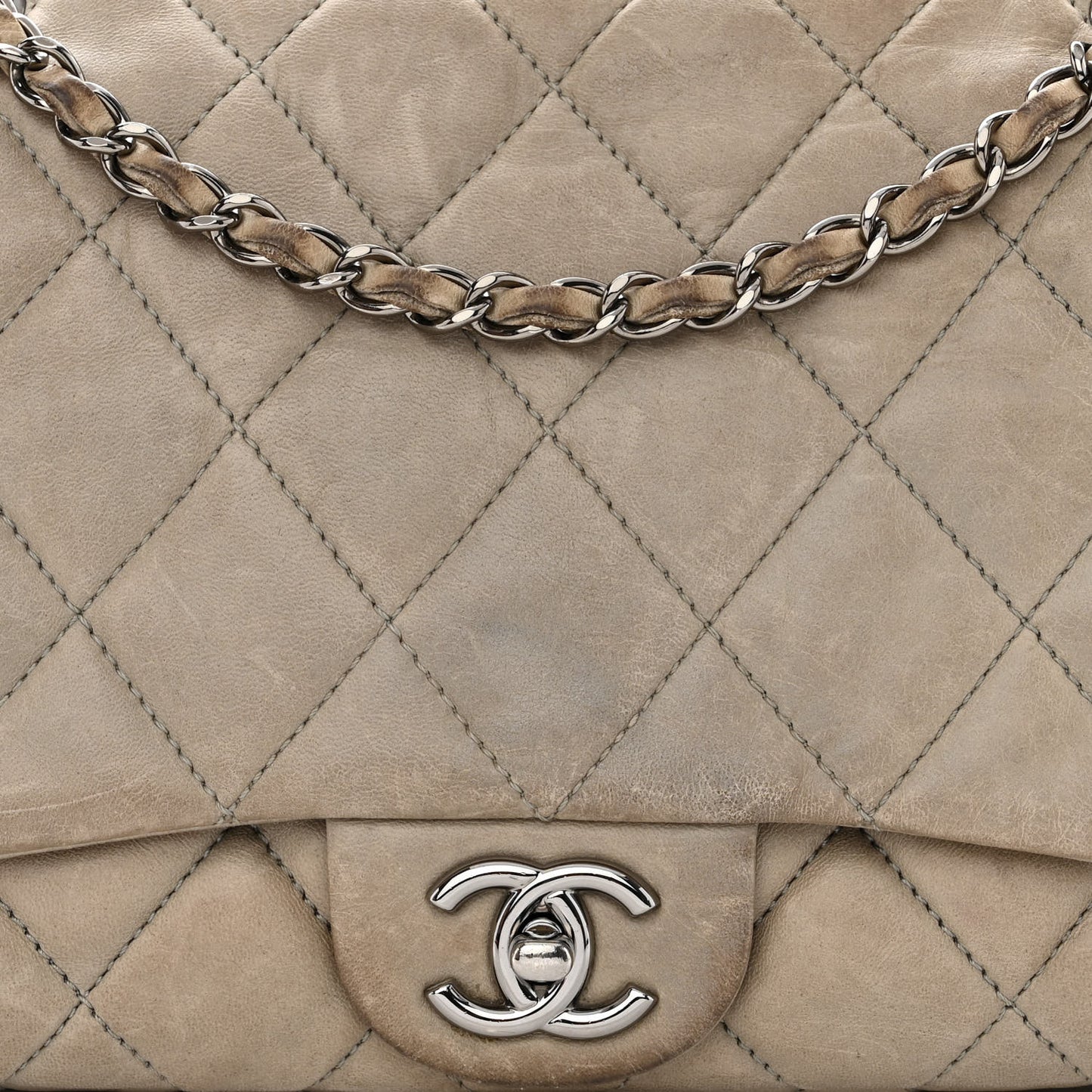 Lambskin Quilted Jumbo Chanel 3 Flap Light Grey
