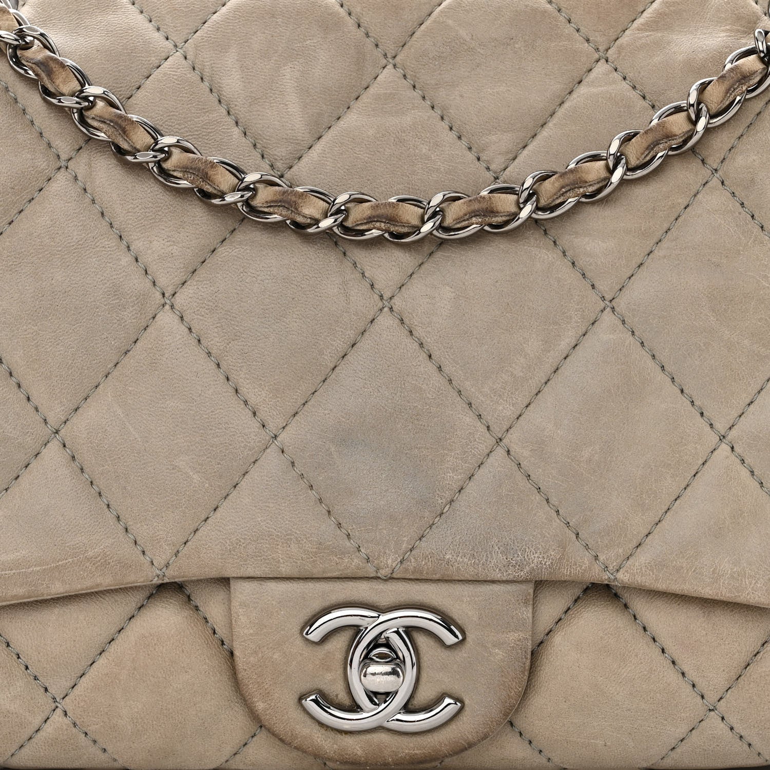 Chanel Lambskin Quilted Jumbo Chanel 3 Flap Light Grey 9 of 22