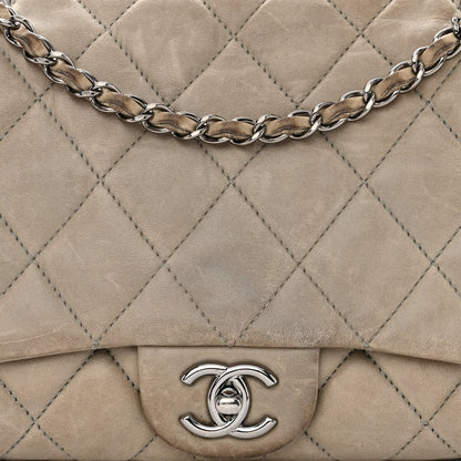 Chanel Lambskin Quilted Jumbo Chanel 3 Flap Light Grey 9 of 22