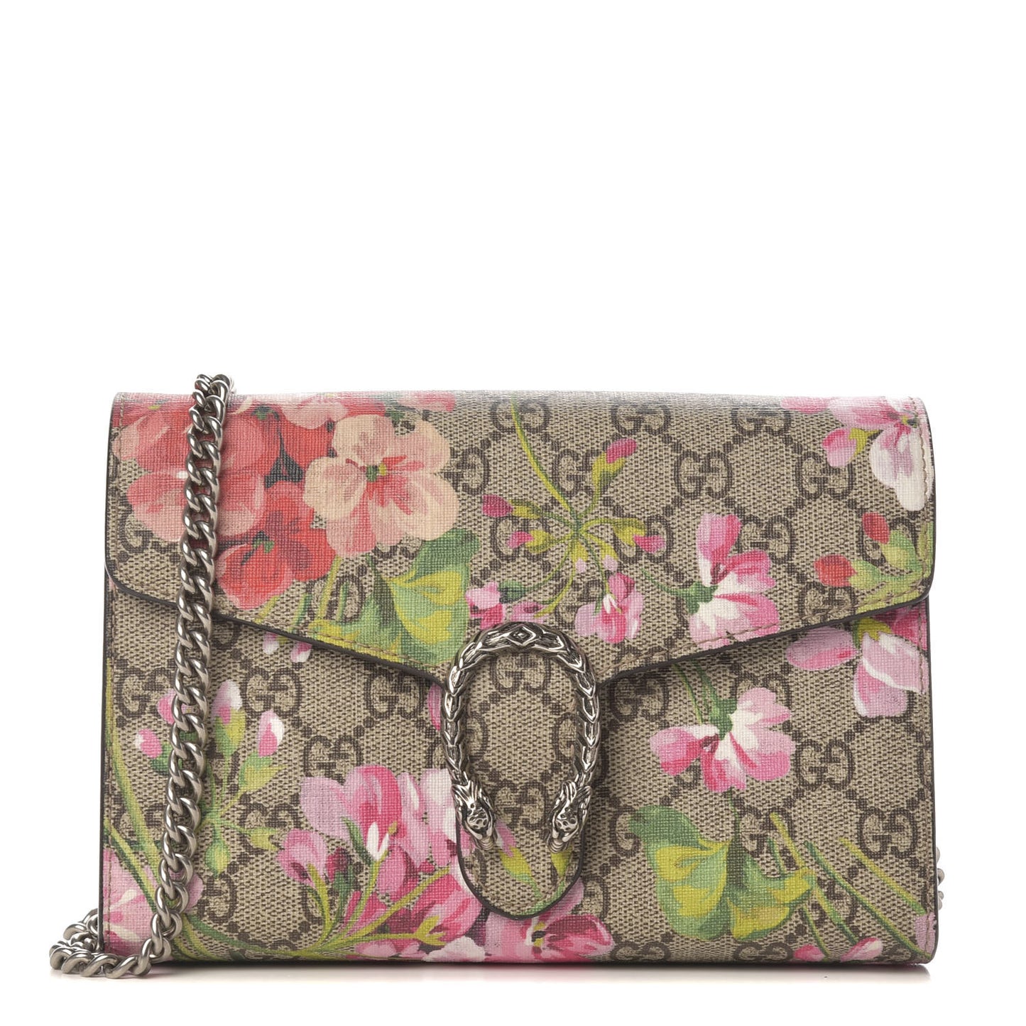 GG Supreme Monogram Blooms Mini Dionysus Chain Wallet Beige Multicolor Dry Rose