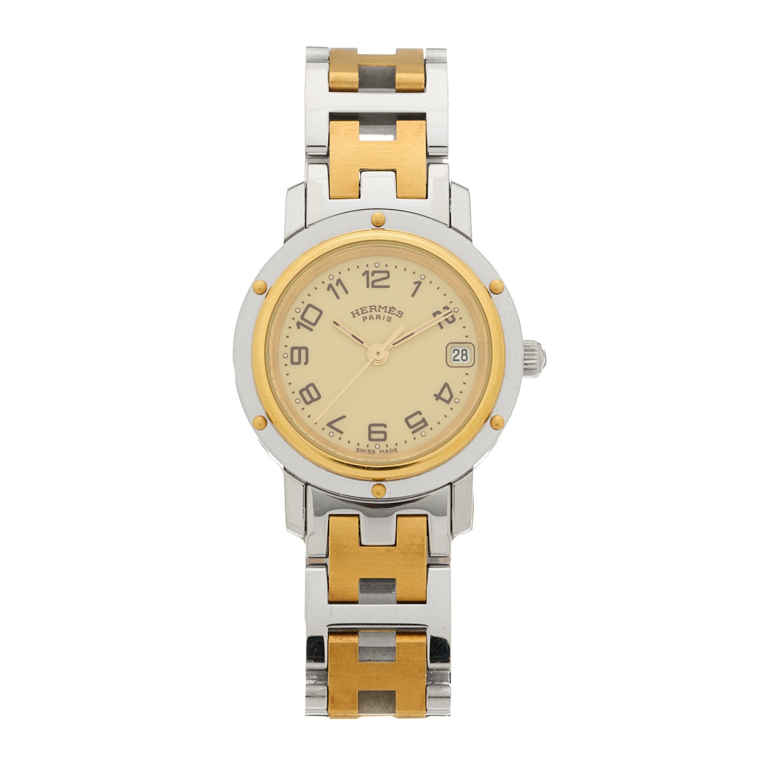 Hermes Stainless Steel 24mm Clipper Quartz Watch Gold 1 of 4