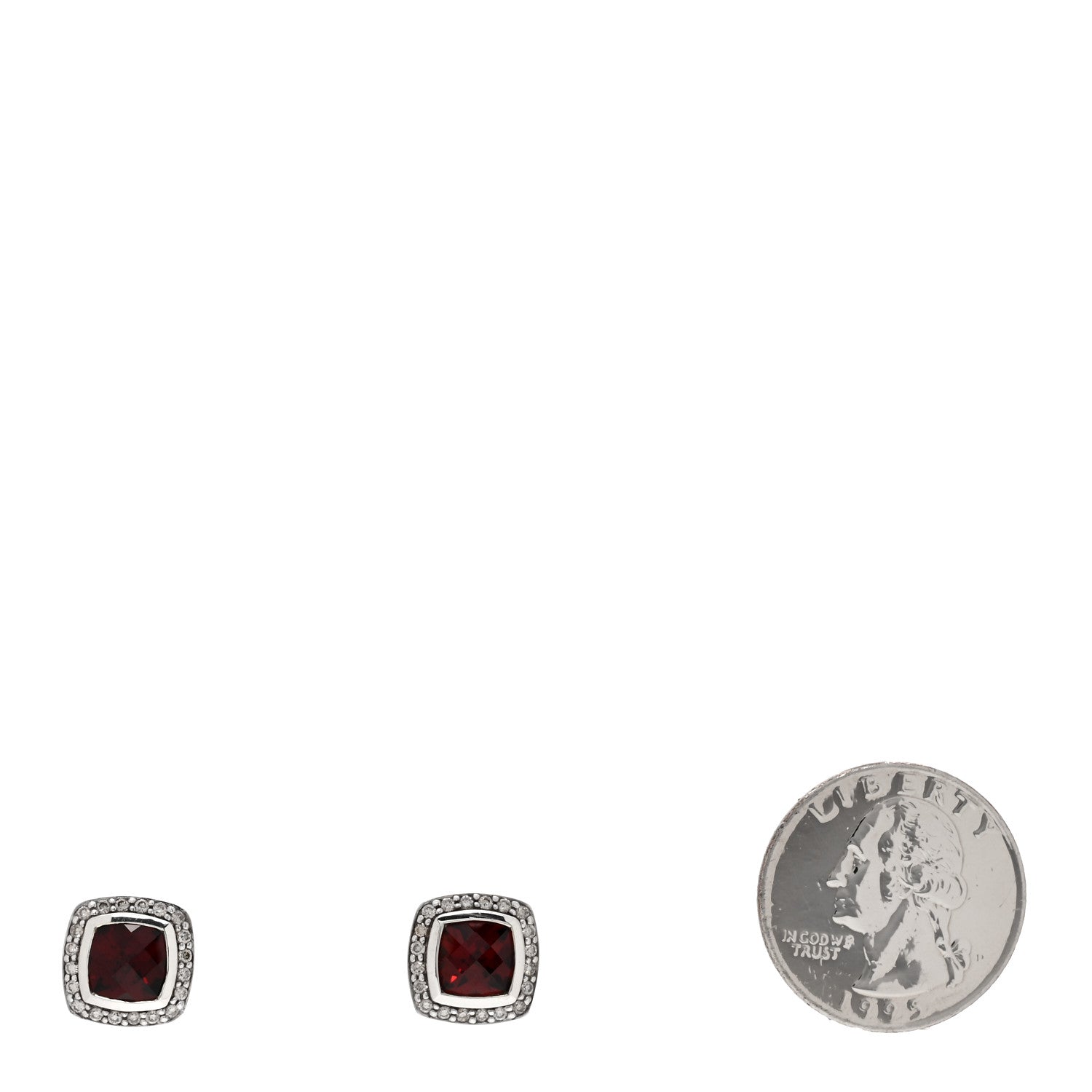 David Yurman Sterling Silver Diamond Garnet 7mm Petite Albion Earrings 2 of 4