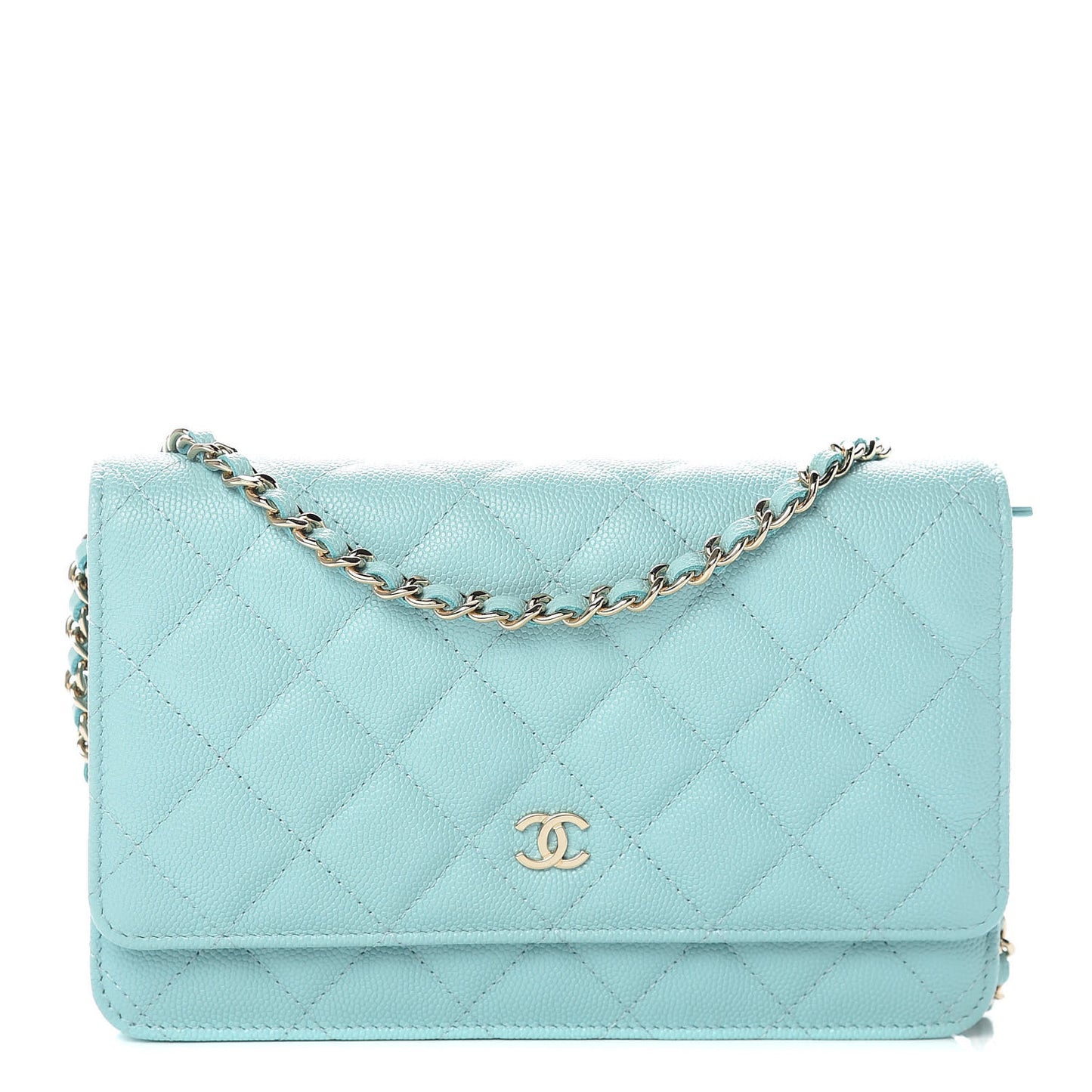 Caviar Quilted Wallet On Chain WOC Light Blue