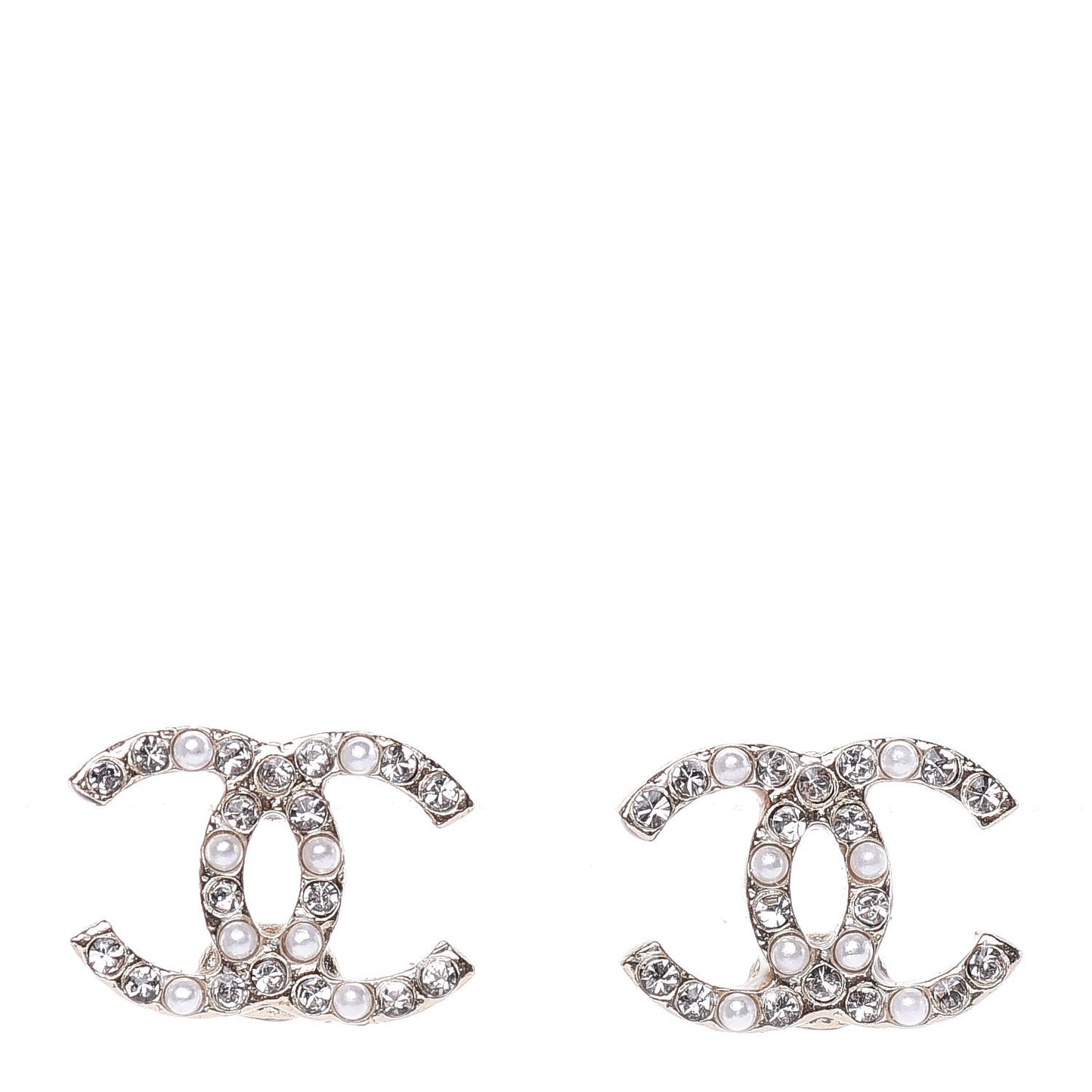 Pearl Crystal CC Charms Stud Earrings Light Gold
