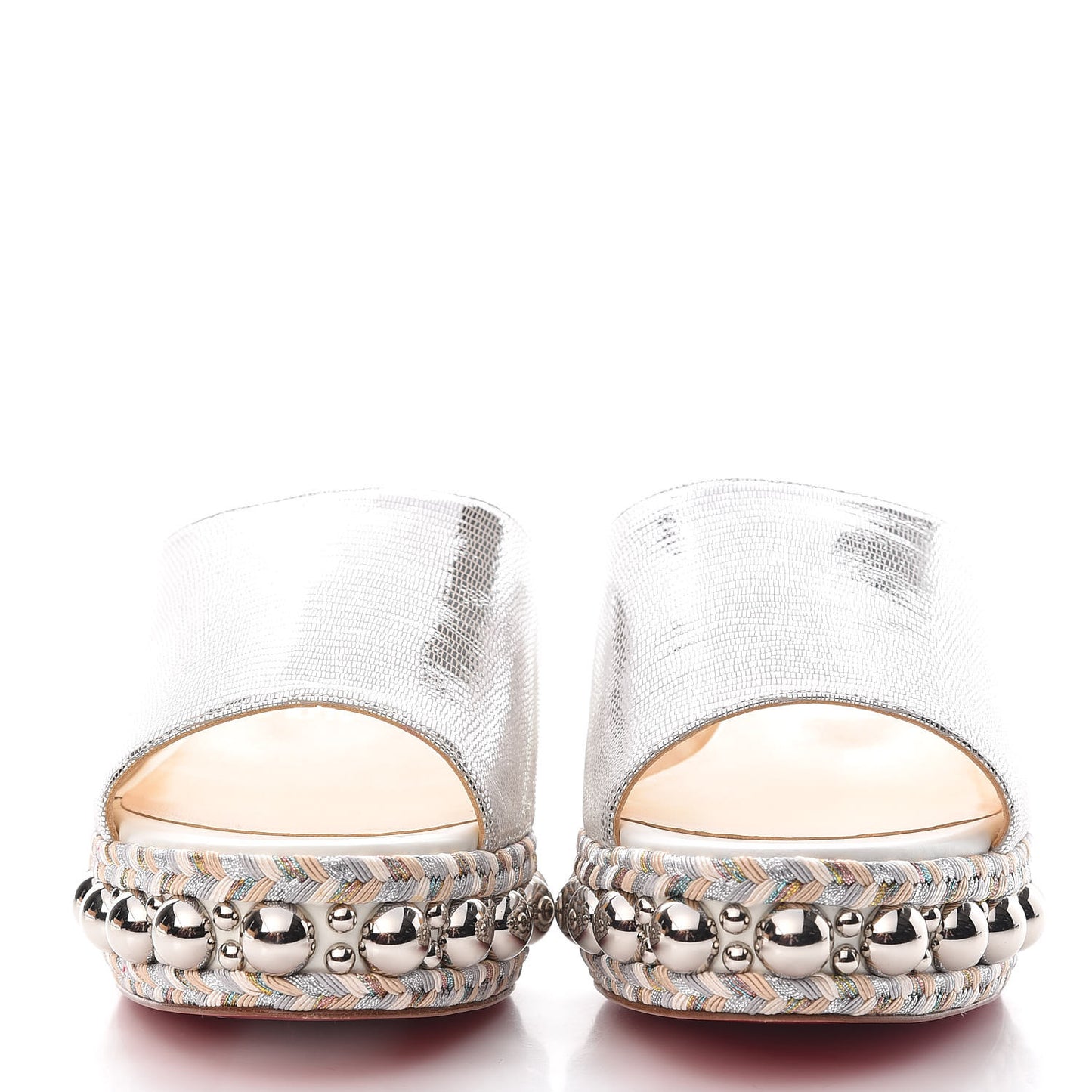 Laminato Lizard Embossed Janibasse 60 Mules 38 Latte Silver