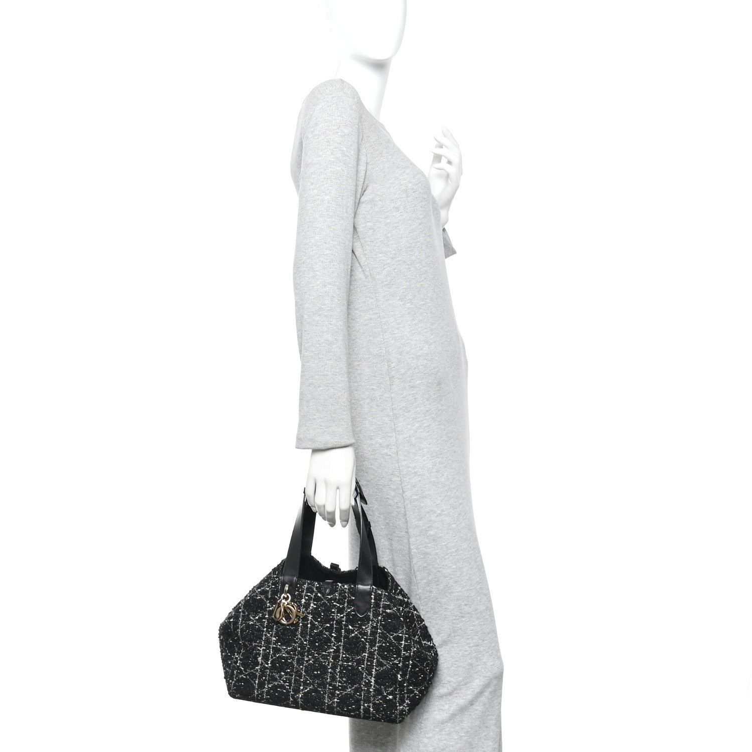 Christian Dior Calfskin Tweed Cannage Medium Toujours Black White 3 of 21