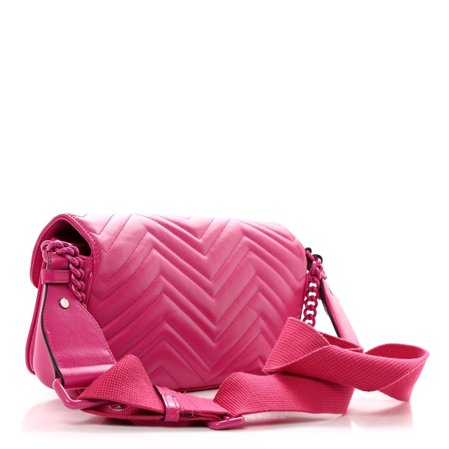 Gucci Calfskin Matelasse Monochrome GG Marmont Crossbody Shoulder Bag Classic Fuxia 2 of 11