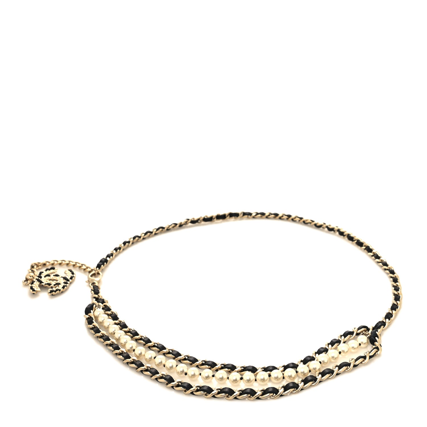 Chanel Lambskin Pearl Chain CC Fancy Belt Black Gold 1 of 4