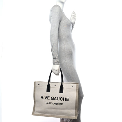 Saint Laurent Linen Calfskin Rive Gauche Tote Optic White 2 of 10