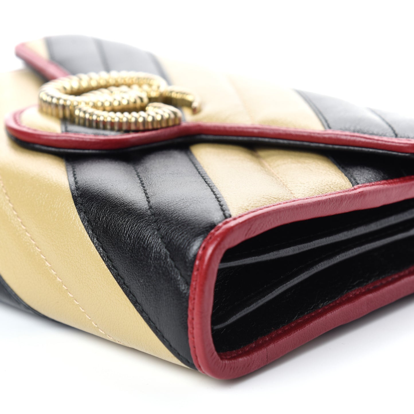 Azalea Calfskin Matelasse Diagonal Patchwork Torchon GG Marmont Chain Wallet Black Beige Romantic Cerise